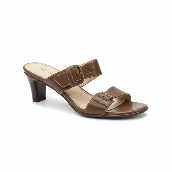 Vintage: Anne Klein 𖧷 Chunky Wood Heel Mules Sandals 𖧷 Brown Leather 𖧷 7.5M - Picture 15 of 16